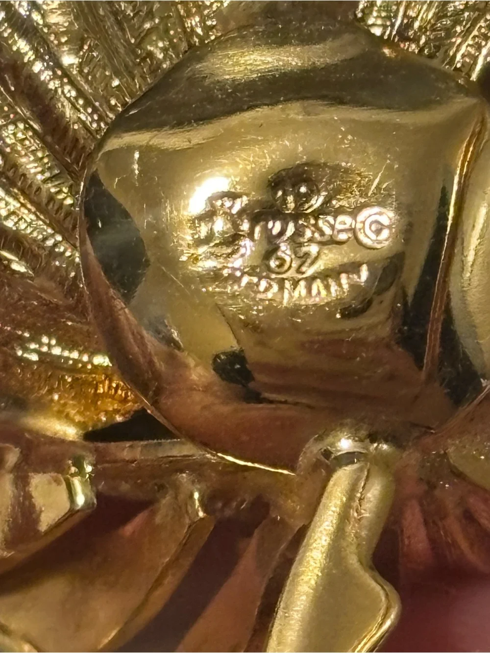 Vg Christian Dior Grosse Germany Gold Plated Textured Rose Brooch